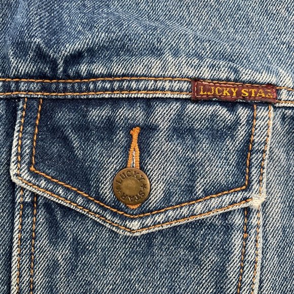 Vintage Hand Painted Denim Jacket Boho Hippie Woman Sun Angel Clouds Wom… - Picture 8 of 11